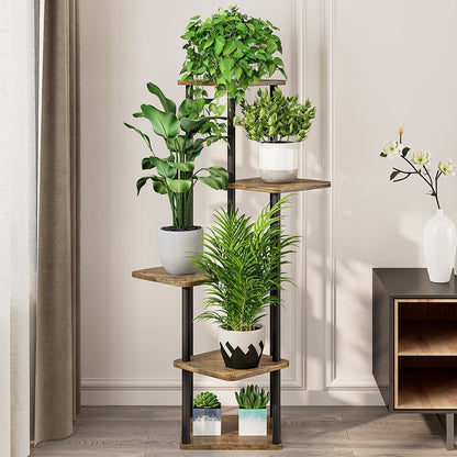 Linzinar Plant Stand 5 Tier 6 Potted Indoor Metal Corner Flower Shelf for Multiple Plants